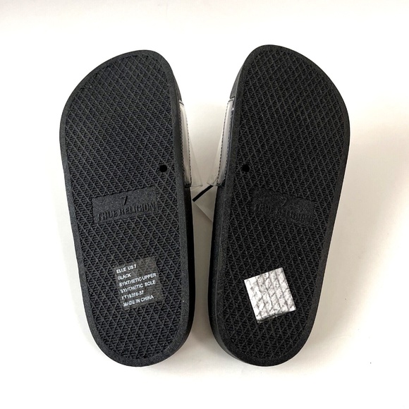 NWOB True Religion Elle Clear Slide Sandals Black Gold Logo - Picture 6 of 8